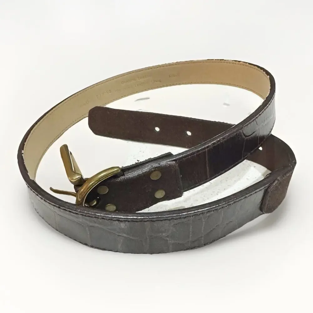 Calvin Klein Women Small Brown Leather Animal Print Embossed Belt Thin